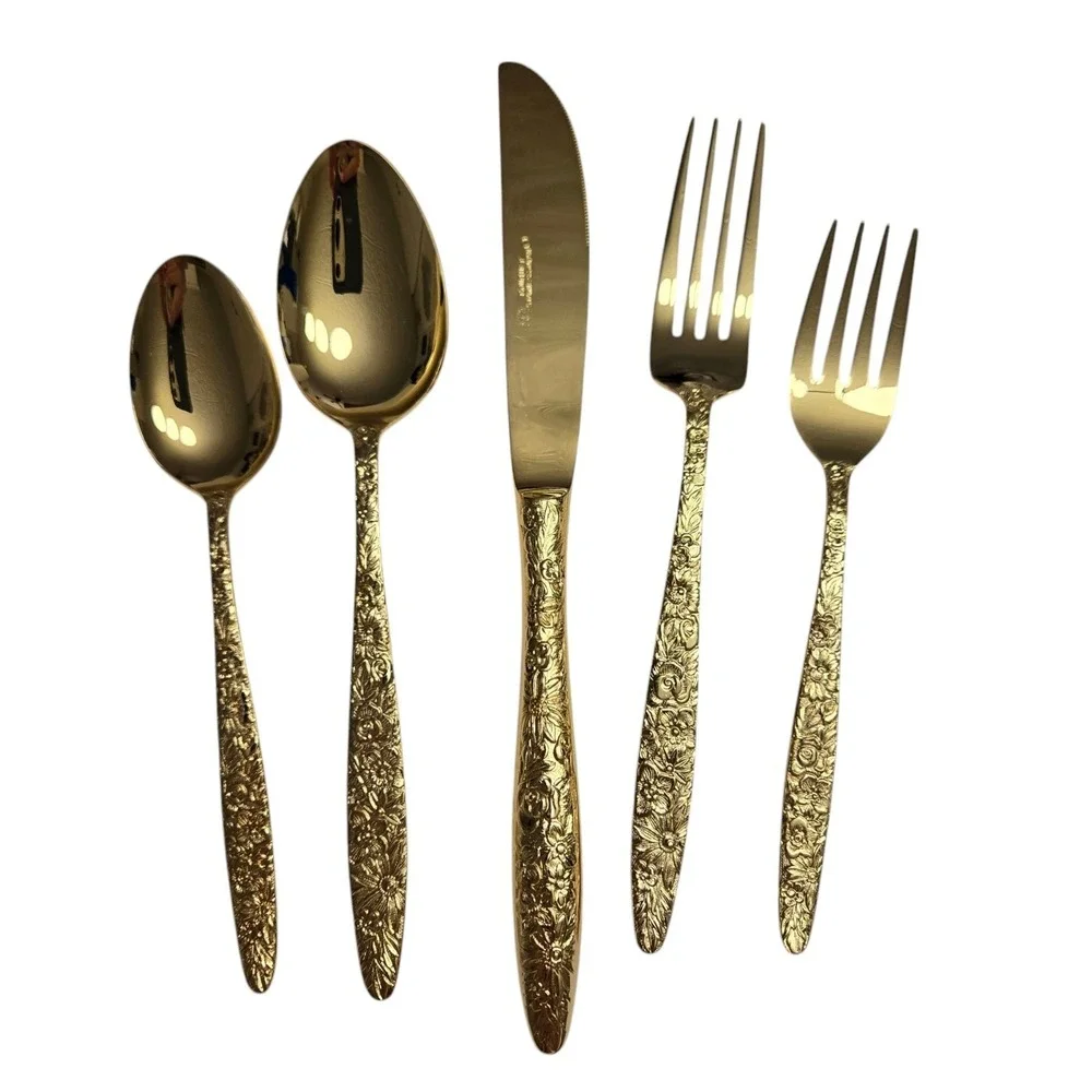 Stanley Roberts Golden Bouquet Flatware Gold Electroplated 5 Piece Place Setting